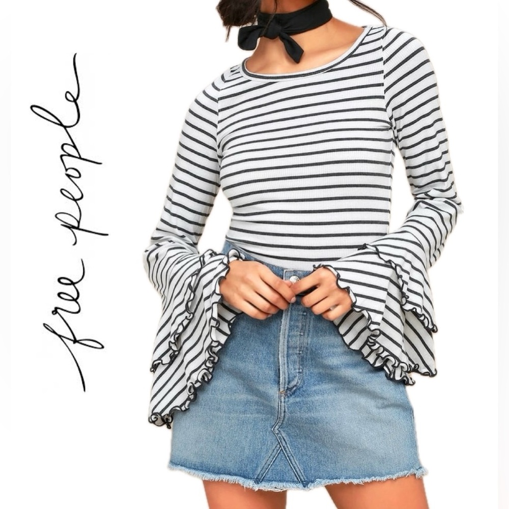 FREE PEOPLE x We The Free Striped Long‎ Sleeve “Good Find” Top Flared Bell Cuffs